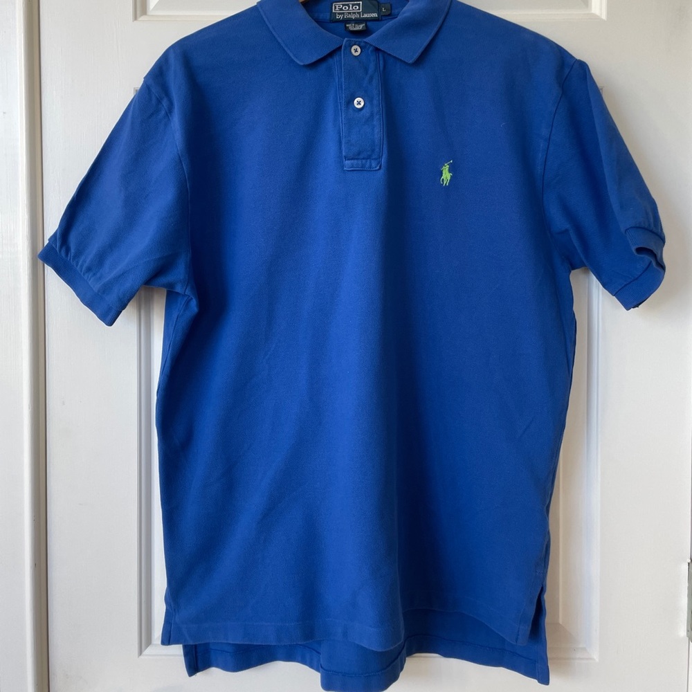 Mens bright blue knit polo. Ralph Lauren. EUC
